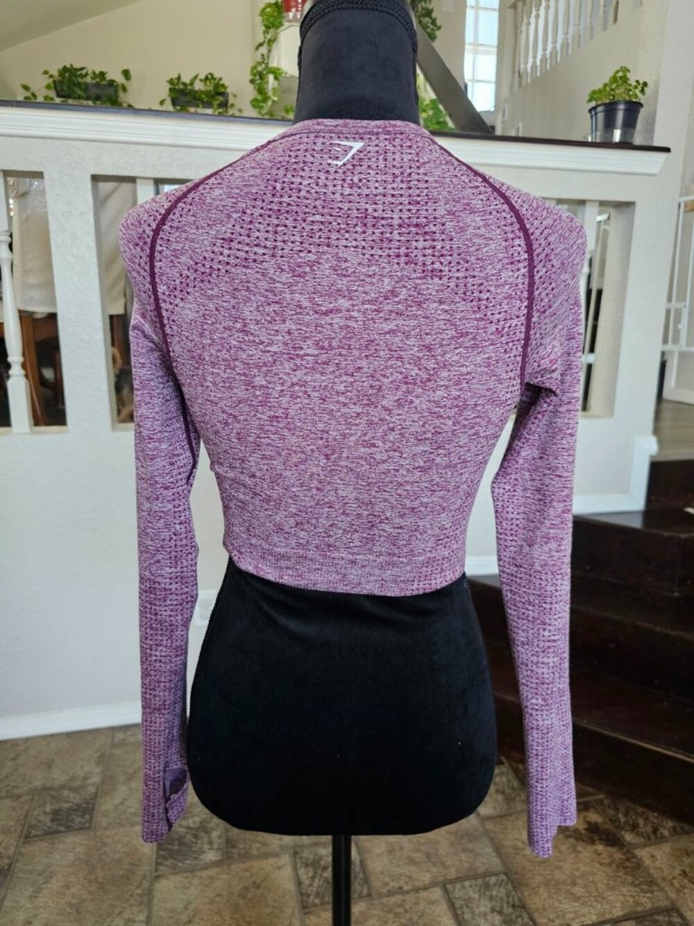 GymShark Vital Seamless Crop-Long Sleeve-Shirt-Small-Plum Women's - Picture 8 of 13
